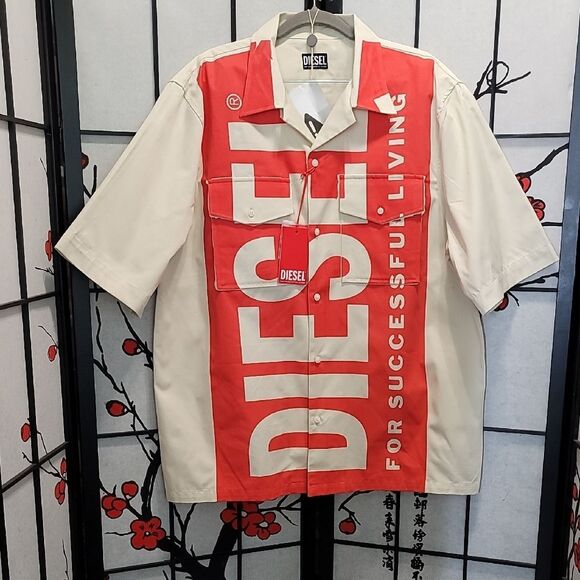 Diesel S-Mac-22 Bowling Shirt With Maxi Logo Print - Picture 2 of 12